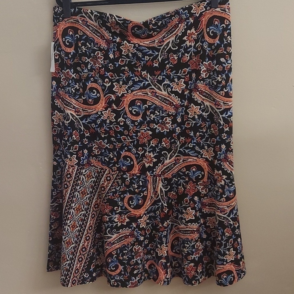 Roz & Ali Xl Navy Paisley Pull On Midi Skirt Cottagecore — image 5 of 8